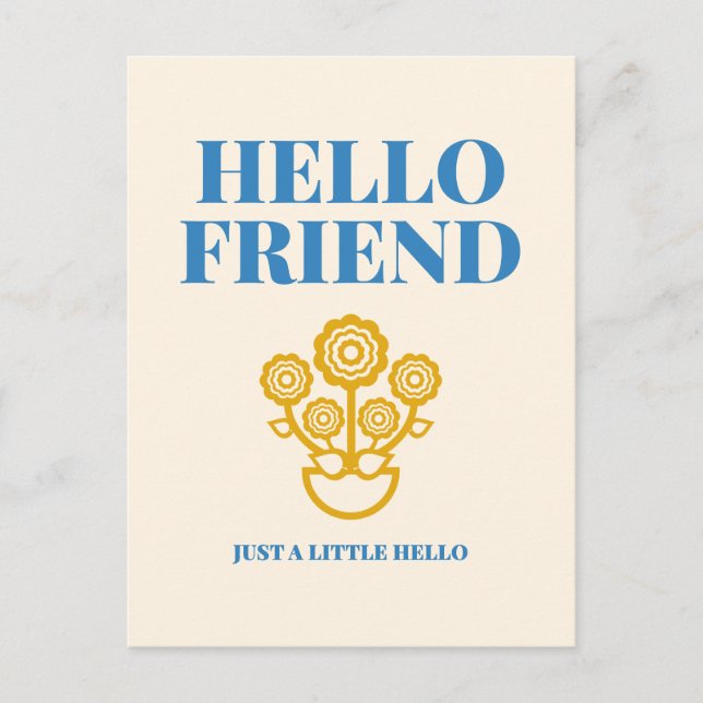 Hello Friend Floral Typography Postcard (Front)