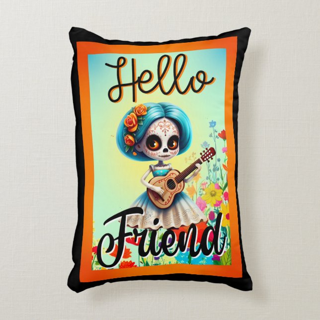 Hello Friend Sugar Skull  Decorative Cushion (Front(Vertical))