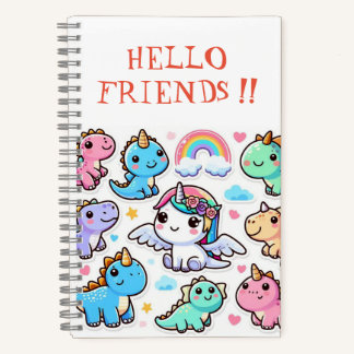 HELLO FRIENDS, CUTE DIANOSAUR Spiral Notebook