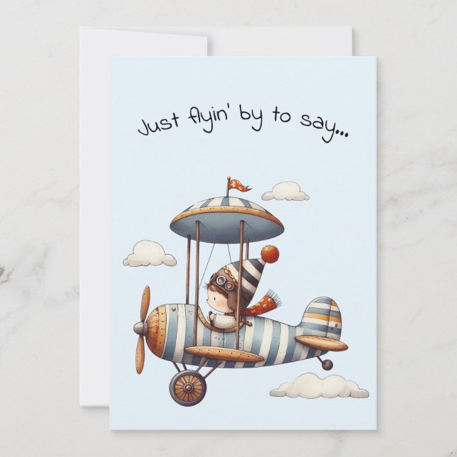 Hello Friendship Kid Flying Whimsical Prop Plane Card (Front)