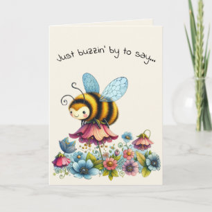 Hello Friendship Whimsical Bee and Flowers Card