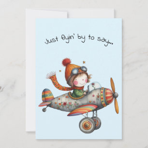Hello Friendship Whimsical Kid Flying Plane Card