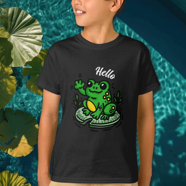 Hello | Frog on Lily Pad Hand Drawn T-Shirt (Creator Uploaded)