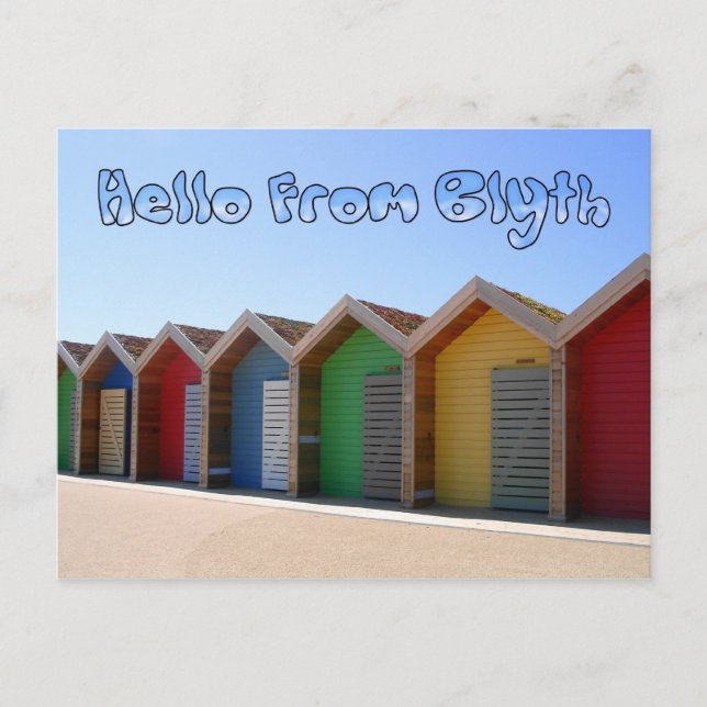 Hello from Blyth Northumberland beach huts Postcard (Front)