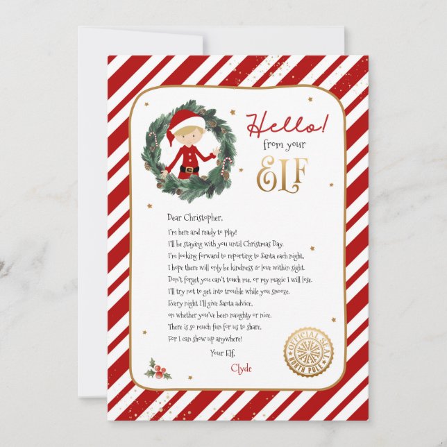 Hello from Elf Welcome Letter Invitation (Front)