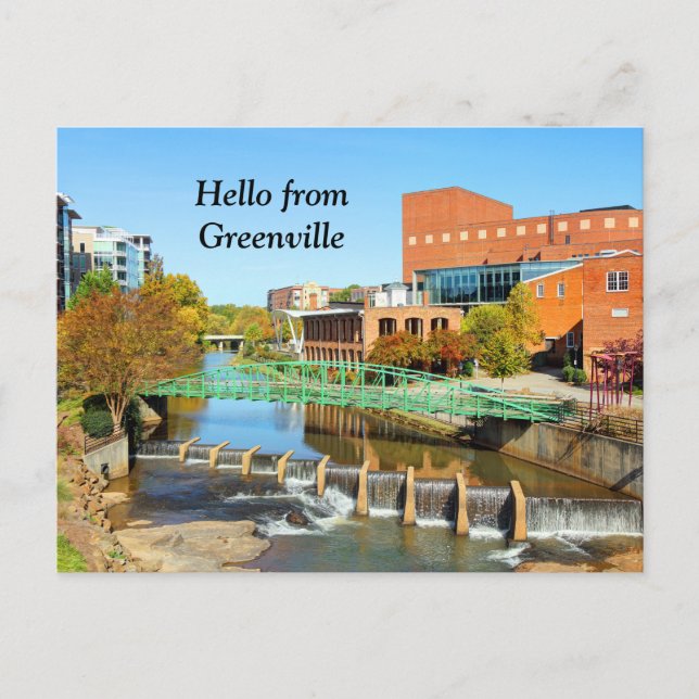 Hello from Greenville, South Carolina Reedy River Postcard (Front)