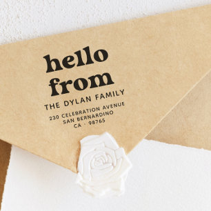 Hello From Groovy Retro Family Name Return Address Self-inking Stamp