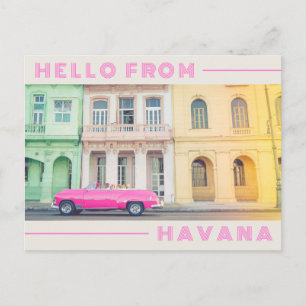 Hello from Havana Retro Pink Car & Architecture Postcard