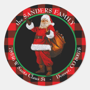 Hello from Santa Buffalo Plaid Return Address Classic Round Sticker