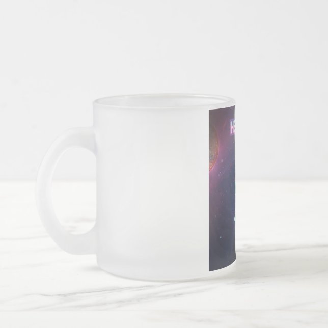 Hello from space. frosted glass coffee mug (Left)