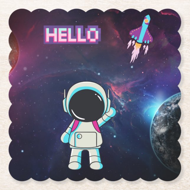 Hello from space. paper coaster (Front)
