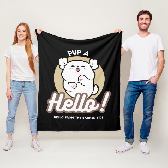 Hello from the Barked Side – Cute Dog Design Fleece Blanket (In Situ)