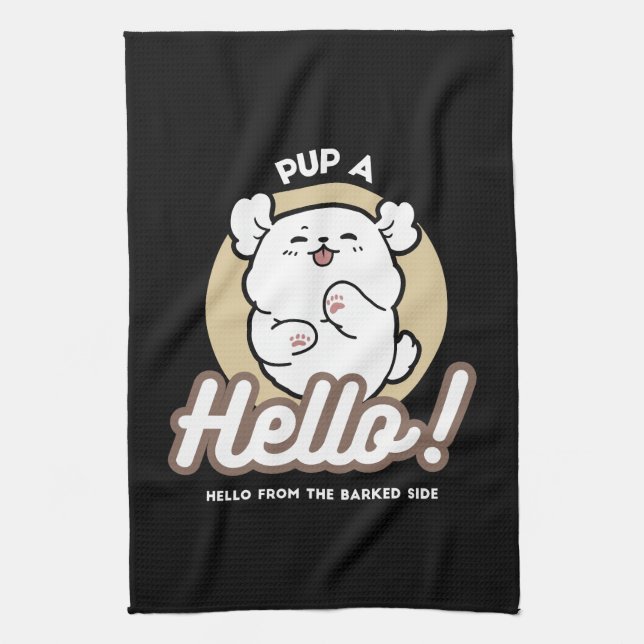 Hello from the Barked Side – Cute Dog Design Tea Towel (Vertical)