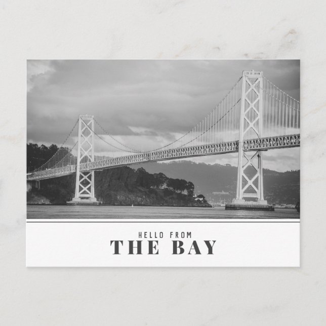 "Hello from The Bay" Modern Bay Bridge Postcard (Front)