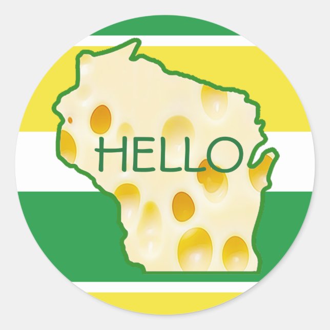 Hello from Wisconsin Swiss Cheese Head Stickers (Front)