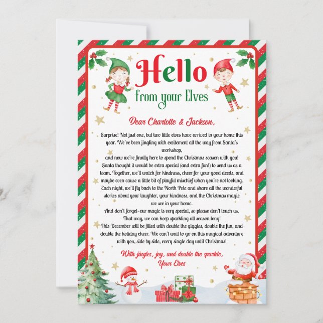 Hello From Your Elves Christmas Arrival Letter  Invitation (Front)