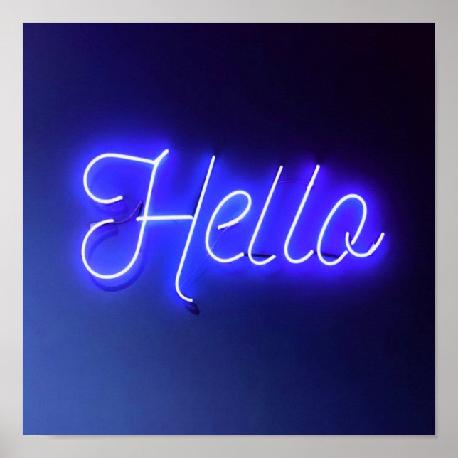 Hello Fun Neon Blue Sign Bright and Cheerful (Front)