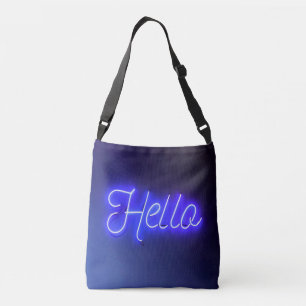 Hello Fun Neon Blue Sign Bright and Cheerful Crossbody Bag