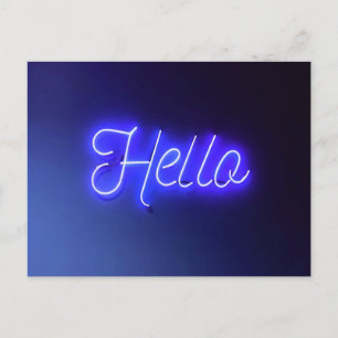 Hello Fun Neon Blue Sign Bright and Cheerful Postcard