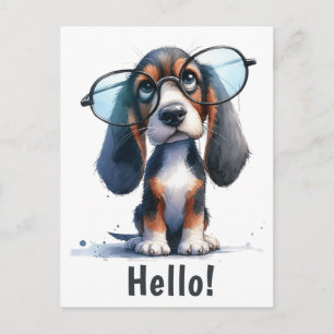 Hello Funny Basset Hound Puppy Dog Postcard