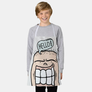 Hello funny cartoon smiling cute kids apron