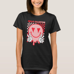Hello Galentine Happy Face Love Hearts Eyes Valent T-Shirt