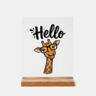 Hello Giraffe Vintage Engraving Cute Animal Shirt_ Acrylic Sign