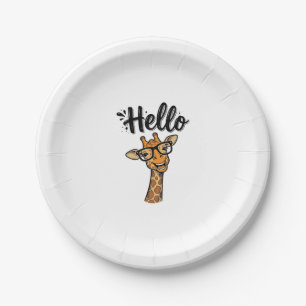 Hello Giraffe Vintage Engraving Cute Animal Shirt_ Paper Plate