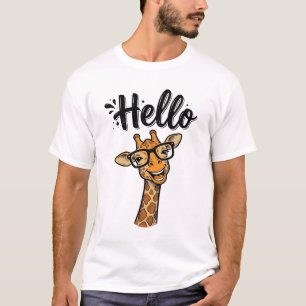 Hello Giraffe Vintage Engraving Cute Animal Shirt_ T-Shirt