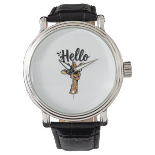 Hello Giraffe Vintage Engraving Cute Animal Shirt_ Watch