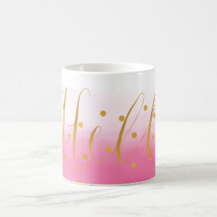 Hello Gold Pink Confetti Ombre Coffee Mug