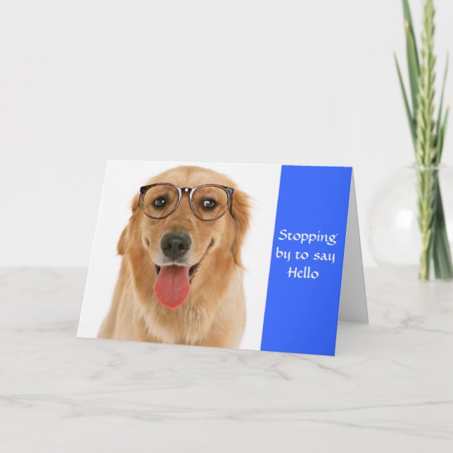 Hello Golden Retriever Dog & Glasses Greeting Card (Front)