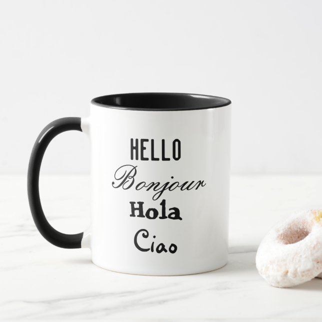Hello Goodbye Language Mug (With Donut)
