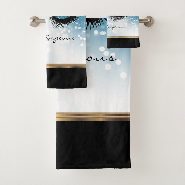 Hello Gorgeous - Beautiful Eyelashes with Blue Bath Towel Set (Insitu)