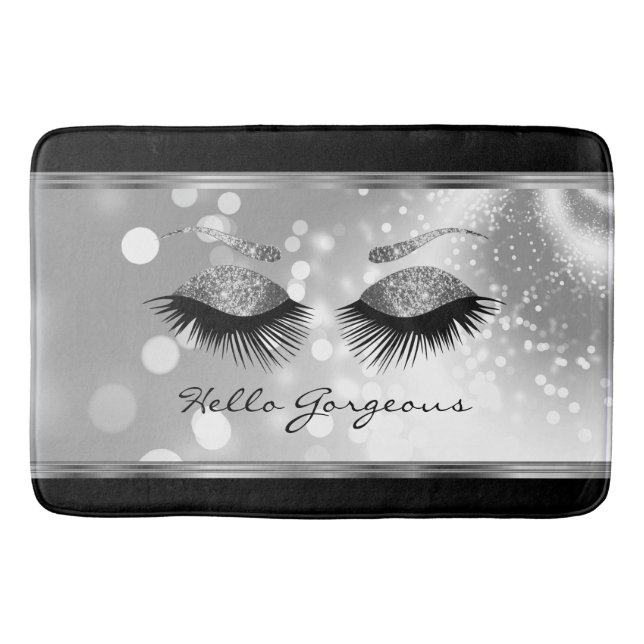 Hello Gorgeous - Beautiful Eyelashes with Silver Bath Mat (Front)