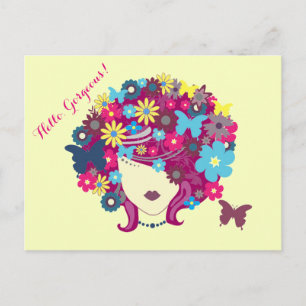Hello, Gorgeous! Beautiful Flower Lady Postcard