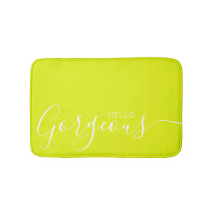 Hello Gorgeous Chartreuse White Minimalist   Bath Mat