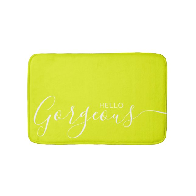 Hello Gorgeous Chartreuse White Minimalist   Bath Mat (Front)
