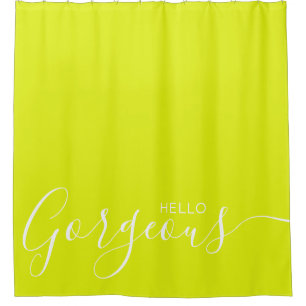 Hello Gorgeous Chartreuse White Modern  Shower Curtain