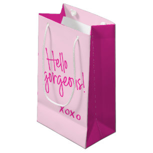 Hello Gorgeous! Cute Pink Handlettering XOXO Small Gift Bag