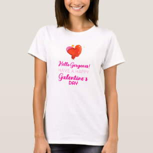 Hello Gorgeous Cute Red Heart Galentine Typography T-Shirt
