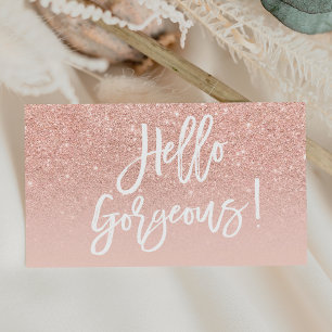 Hello gorgeous elegant typography blush rose gold business card