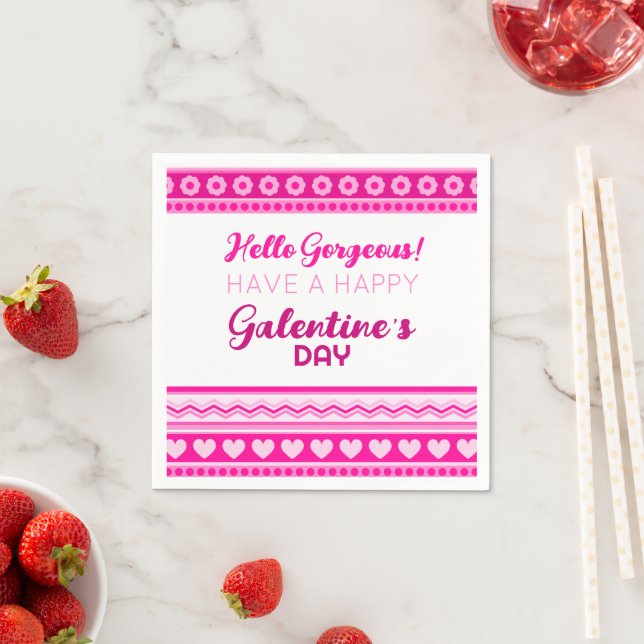 Hello Gorgeous Galentine’s Day Cute Pink Heart Napkin (Insitu)