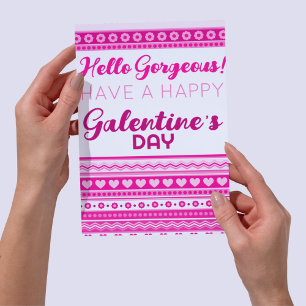 Hello Gorgeous Galentine’s Day Cute Pink Heart Postcard