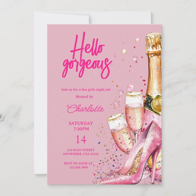 Hello Gorgeous Galentine's Day Glitter Invitation (Front)