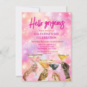 Hello Gorgeous Galentine's Day Glitter Pink Invitation
