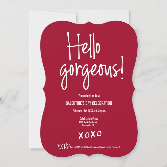 Hello gorgeous Galentine's Day xoxo Red custom Invitation (Front)