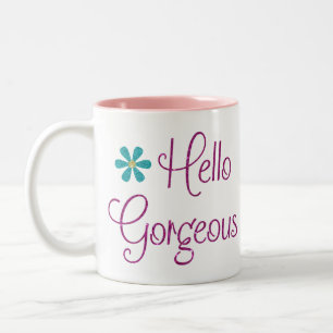 Hello Gorgeous Girly Cute Glitter Custom Two-Tone Coffee Mug