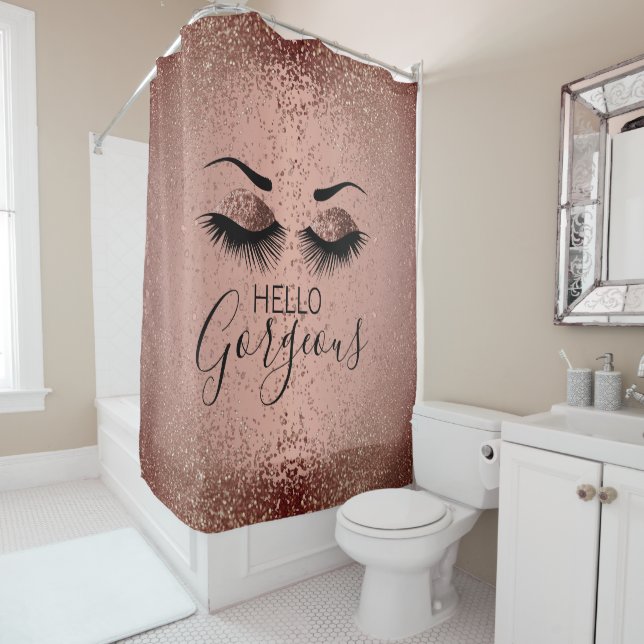 Hello Gorgeous - Glamourous Eyelashes -Rose Gold Shower Curtain (In Situ)