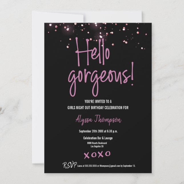 Hello gorgeous Glitter Girls Night Out Birthday  Invitation (Front)